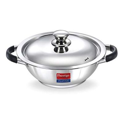 Prestige Platina Induction Base Non-Stick Stainless Steel Kadai, 22 cm