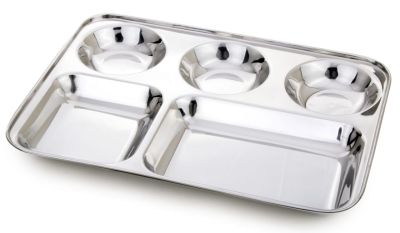 Sharda Metals Stainless Steel Dinner Plate/Thali with Rectangle Compartments, Set of ( 4Pieces)