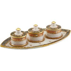 Aapno Rajasthan Gold Embossed Boat Shaped Tray with Utility Containers