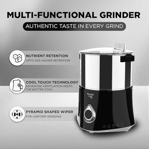 Preethi Wet Grinder Stainless Steel Astra Expert Table Top With Food Processor, 2 Liter (Black) 150 Watts