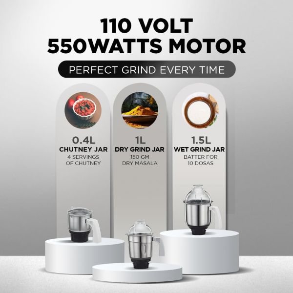 Preethi Mixer Grinder Eco Plus MG-138 |3 Jars| 110V | 550 Watt