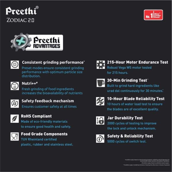 Preethi Mixer Grinder Zodiac 2.0 MG 255 - 4 Jars 1000 Watt  