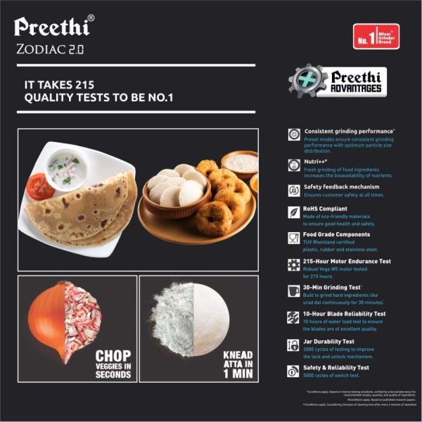 Preethi Mixer Grinder Zodiac 2.0 MG 255 - 4 Jars 1000 Watt  