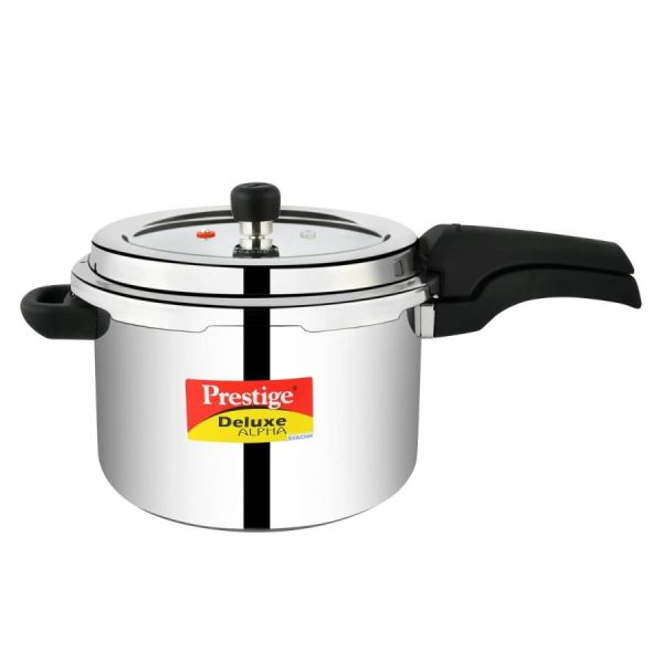 Prestige 6.5 Litres Deluxe Alpha Svachh Induction Base Outer Lid Stainless Steel Pressure Cooker