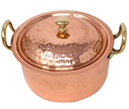 ShalinIndia Copper Cookware Pot with 2 Brass Handles and A Lid (1900ml)