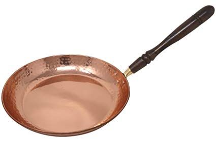 ShalinIndia Copper Frying Pan with Wooden Handle Cookware,